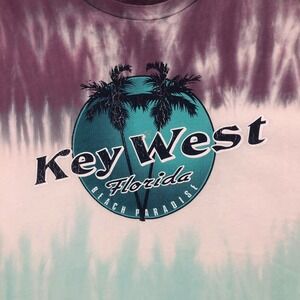 SUNA Key West Florida Tie Dye T-Shirt Beach Paradise Palm Trees‎ Purple Teal